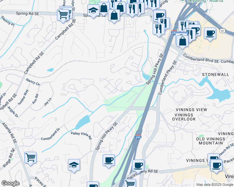 map of restaurants, bars, coffee shops, grocery stores, and more near 2210 Cumberland Court Southeast in Smyrna