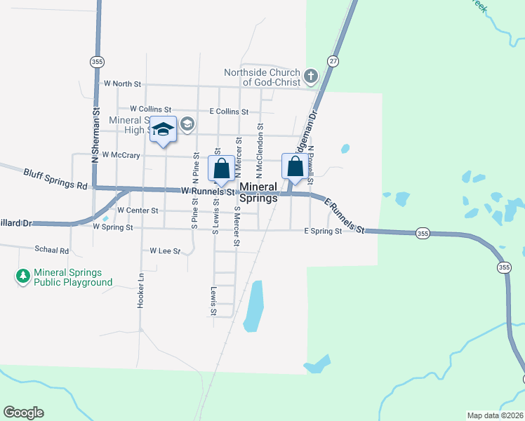 map of restaurants, bars, coffee shops, grocery stores, and more near 122 South McClendon Street in Mineral Springs