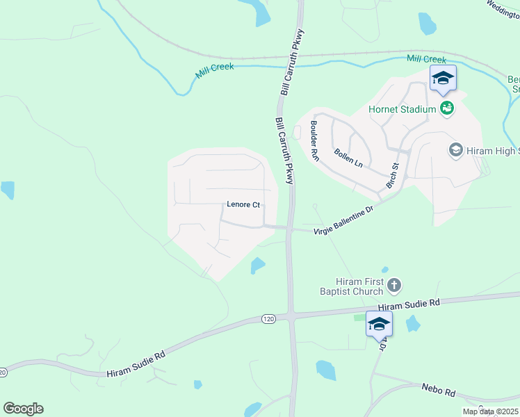 map of restaurants, bars, coffee shops, grocery stores, and more near 53 Lanier Court in Hiram