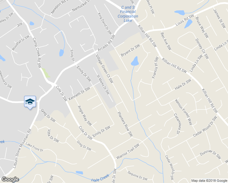 map of restaurants, bars, coffee shops, grocery stores, and more near 471 Village Green Court Southwest in Lilburn