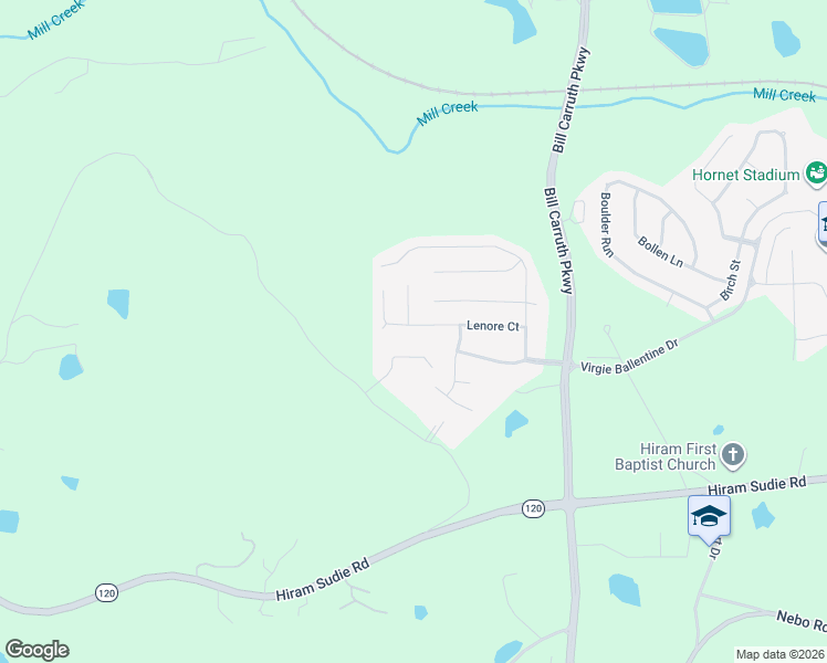 map of restaurants, bars, coffee shops, grocery stores, and more near 279 Lenore Court in Hiram