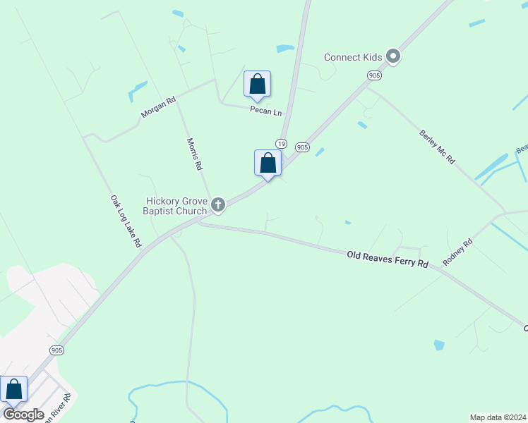 map of restaurants, bars, coffee shops, grocery stores, and more near 2875 Old Reaves Ferry Road in Conway