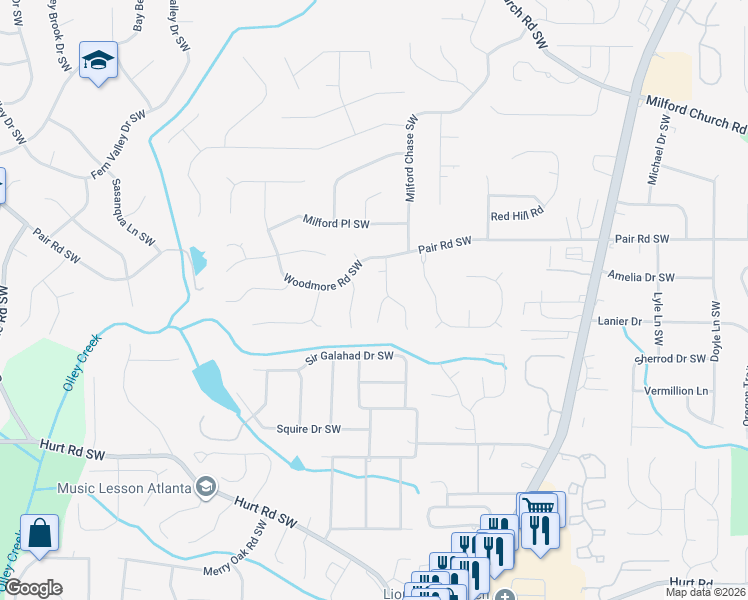 map of restaurants, bars, coffee shops, grocery stores, and more near 3337 Vineland Drive Southwest in Marietta