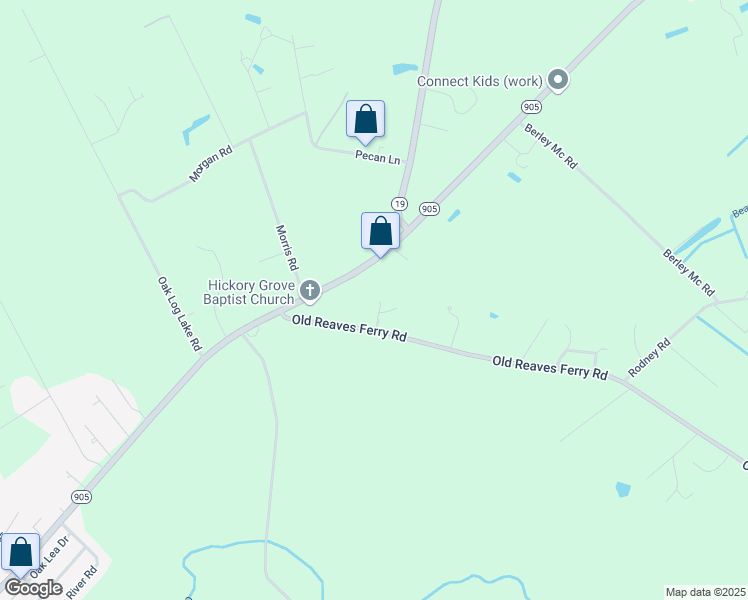 map of restaurants, bars, coffee shops, grocery stores, and more near 2875 Old Reaves Ferry Road in Conway