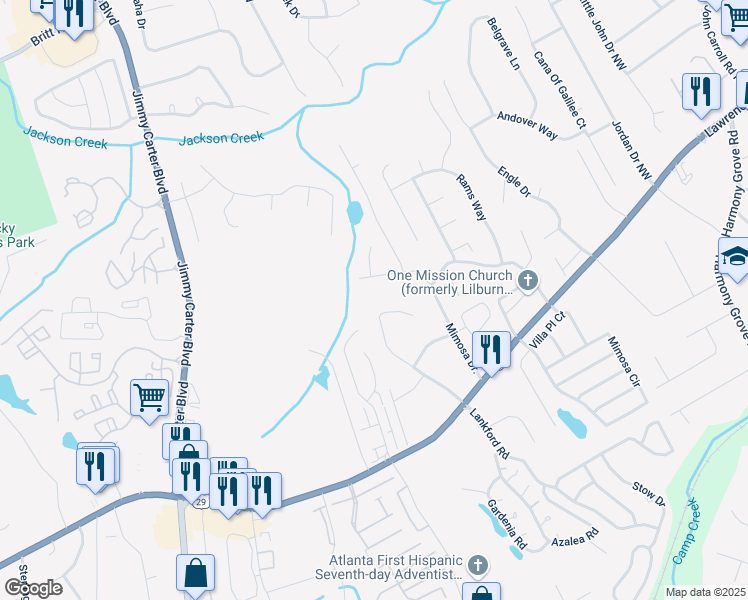 map of restaurants, bars, coffee shops, grocery stores, and more near 352 Theresa Court Northwest in Tucker