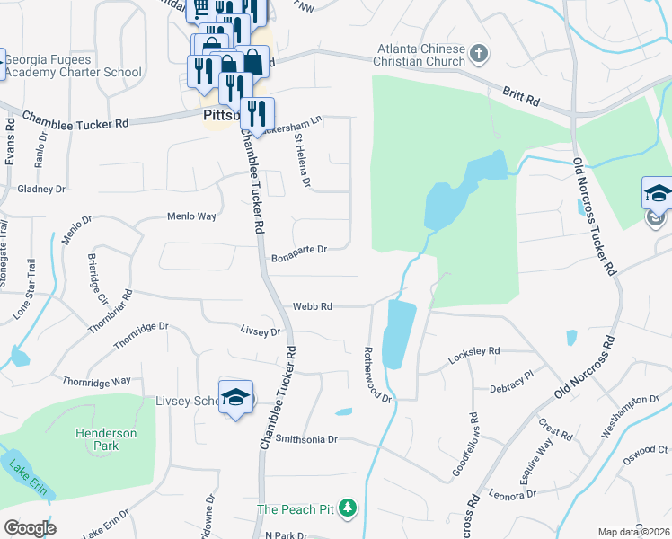 map of restaurants, bars, coffee shops, grocery stores, and more near 4250 Fontana Court in Tucker