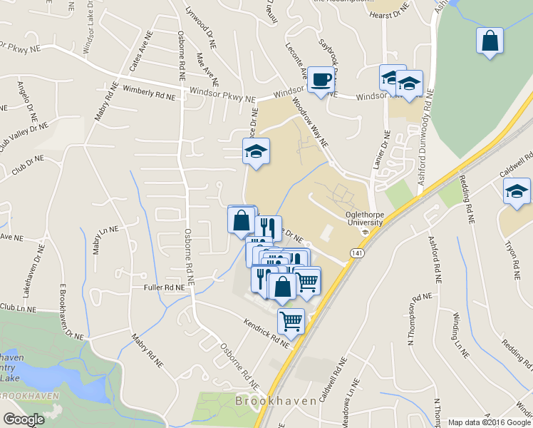 map of restaurants, bars, coffee shops, grocery stores, and more near 2925 Hermance Drive Northeast in Atlanta