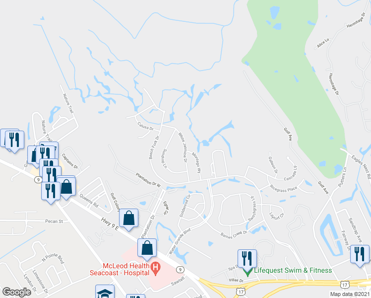 map of restaurants, bars, coffee shops, grocery stores, and more near 490 Grapevine Lane in Little River