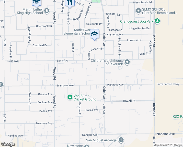 map of restaurants, bars, coffee shops, grocery stores, and more near 19380 Nalancia Way in Riverside