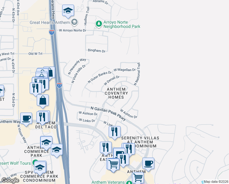 map of restaurants, bars, coffee shops, grocery stores, and more near in New River