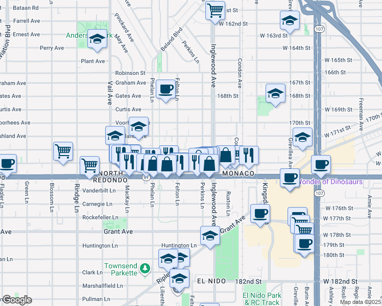 map of restaurants, bars, coffee shops, grocery stores, and more near 2608 Nelson Avenue in Redondo Beach