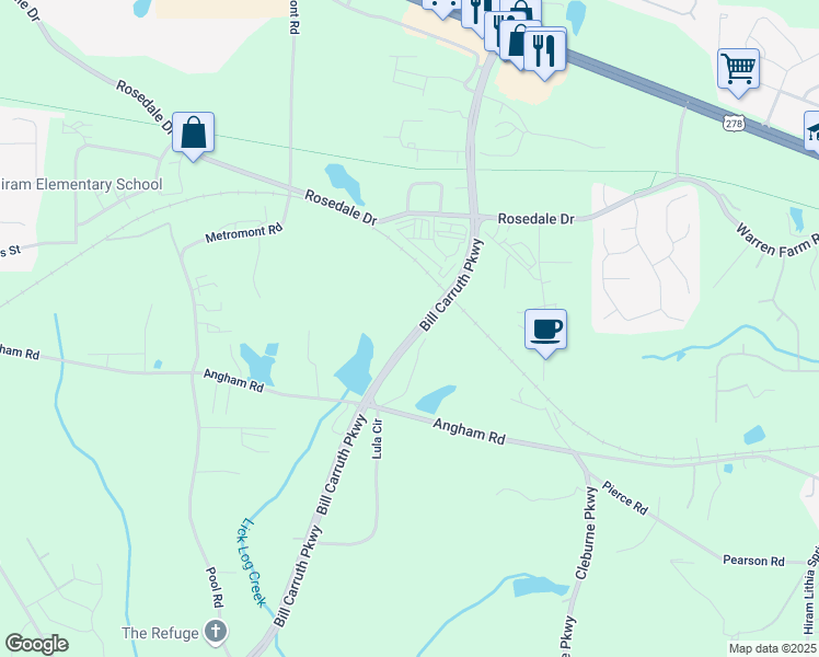 map of restaurants, bars, coffee shops, grocery stores, and more near 965 Angham Road in Hiram