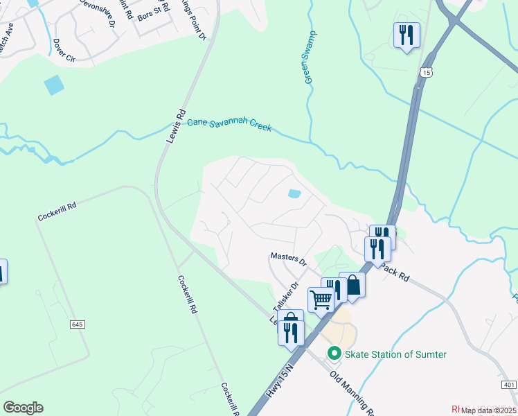 map of restaurants, bars, coffee shops, grocery stores, and more near 1773 Nicholas Drive in Sumter