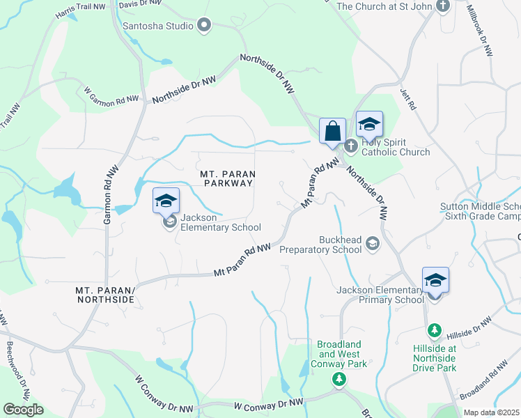 map of restaurants, bars, coffee shops, grocery stores, and more near 4375 Mount Paran Parkway Northwest in Atlanta