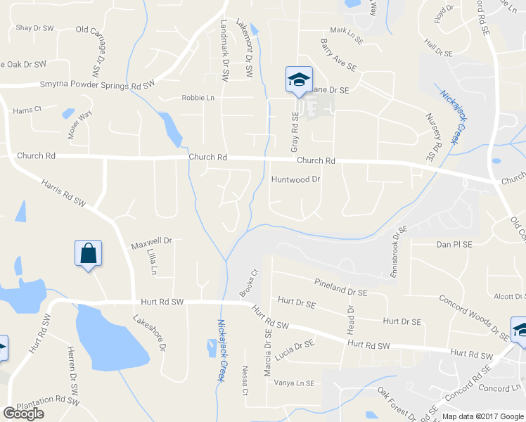 map of restaurants, bars, coffee shops, grocery stores, and more near 3220 Foxwood Trail Southeast in Smyrna