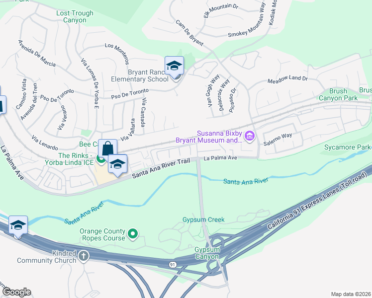 map of restaurants, bars, coffee shops, grocery stores, and more near 23944 Old Pomegranate Road in Yorba Linda