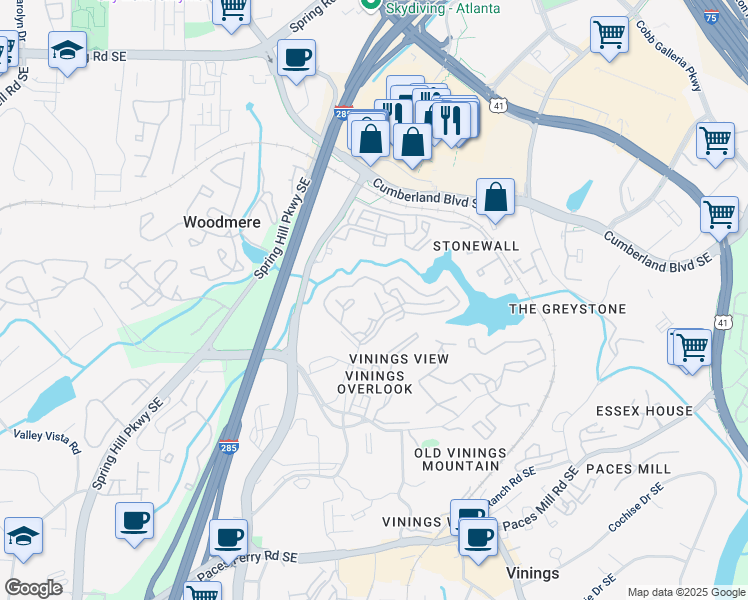map of restaurants, bars, coffee shops, grocery stores, and more near 3036 Mission Ridge Court Northwest in Atlanta