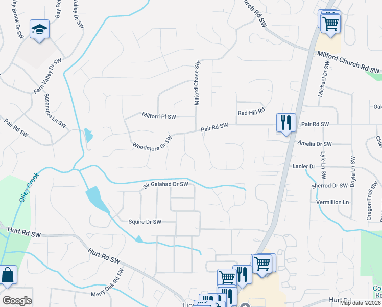 map of restaurants, bars, coffee shops, grocery stores, and more near 3261 Ashgrove Lane Southwest in Marietta