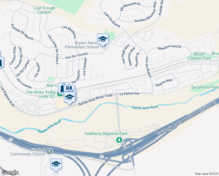 map of restaurants, bars, coffee shops, grocery stores, and more near 23944 Old Pomegranate Road in Yorba Linda