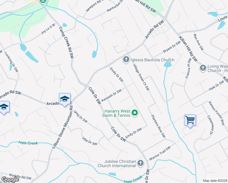 map of restaurants, bars, coffee shops, grocery stores, and more near 297 Allen Court Southwest in Lilburn