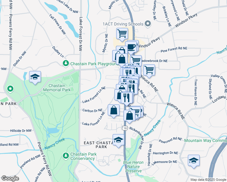 map of restaurants, bars, coffee shops, grocery stores, and more near 157 Lake Forrest Ln NE in Atlanta
