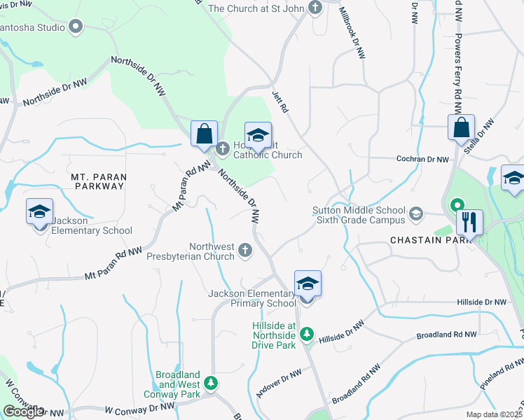 map of restaurants, bars, coffee shops, grocery stores, and more near 4385 Northside Drive Northwest in Atlanta