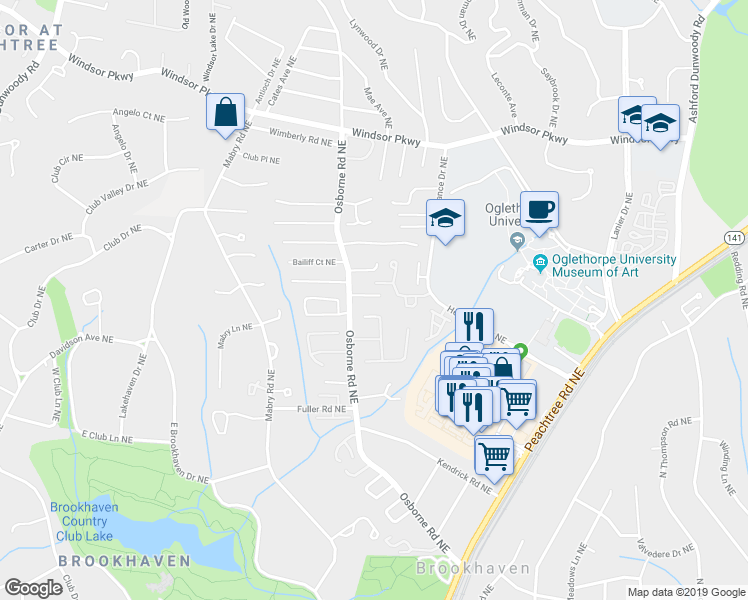 map of restaurants, bars, coffee shops, grocery stores, and more near 1175 Alexandria Court Northeast in Atlanta