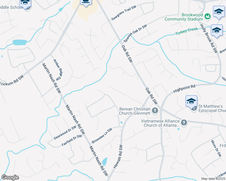 map of restaurants, bars, coffee shops, grocery stores, and more near 1275 Bullock Place Southwest in Lilburn