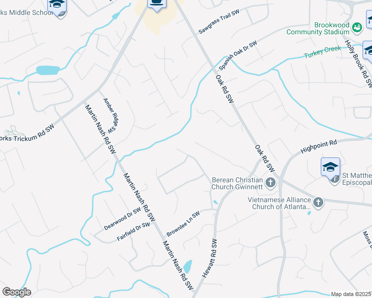 map of restaurants, bars, coffee shops, grocery stores, and more near 1280 Pond Springs Trce Southwest in Lilburn