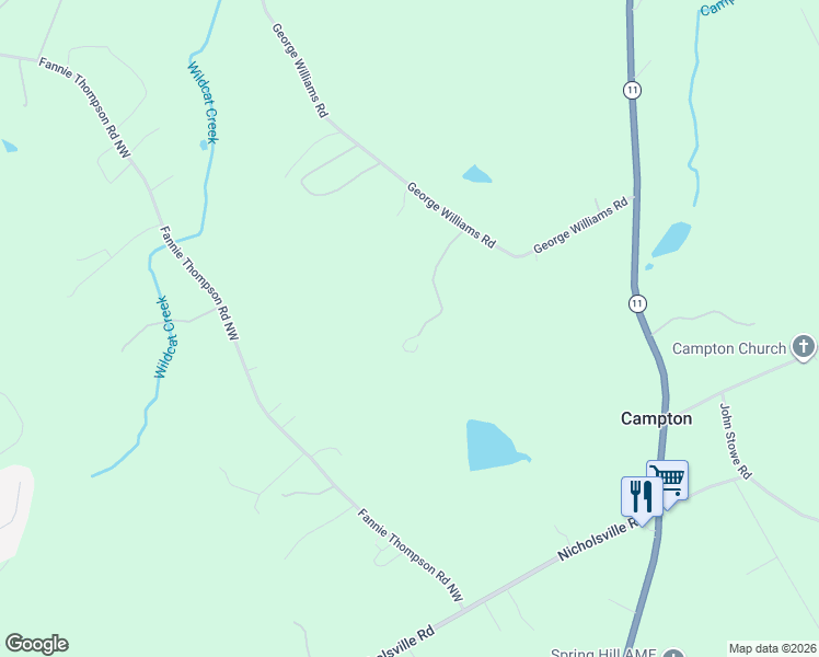 map of restaurants, bars, coffee shops, grocery stores, and more near 3084 George Williams Road in Monroe