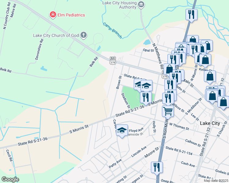 map of restaurants, bars, coffee shops, grocery stores, and more near 146 Brown Street in Lake City