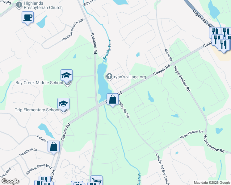 map of restaurants, bars, coffee shops, grocery stores, and more near 2697 Gray Mill Way in Loganville