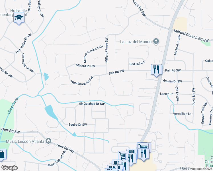 map of restaurants, bars, coffee shops, grocery stores, and more near 2007 Hidden Valley Drive Southwest in Marietta