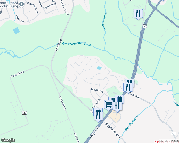 map of restaurants, bars, coffee shops, grocery stores, and more near 1773 Nicholas Drive in Sumter