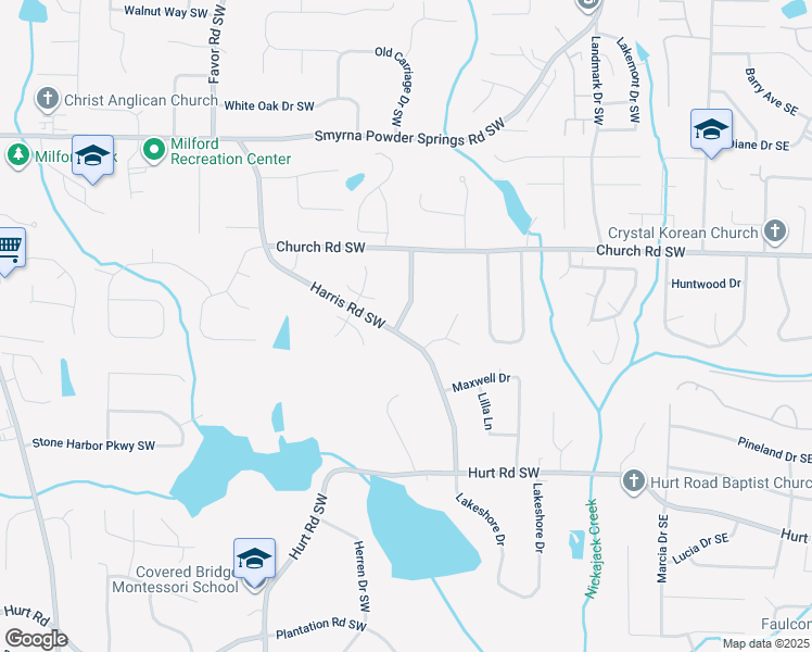 map of restaurants, bars, coffee shops, grocery stores, and more near 3263 Harris Road in Marietta