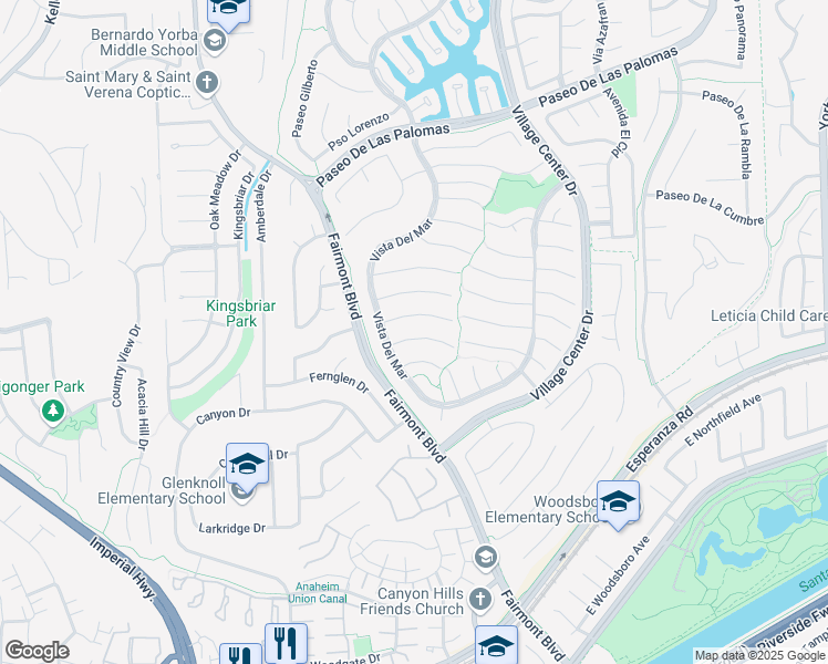 map of restaurants, bars, coffee shops, grocery stores, and more near 20335 Vía La Vieja in Yorba Linda