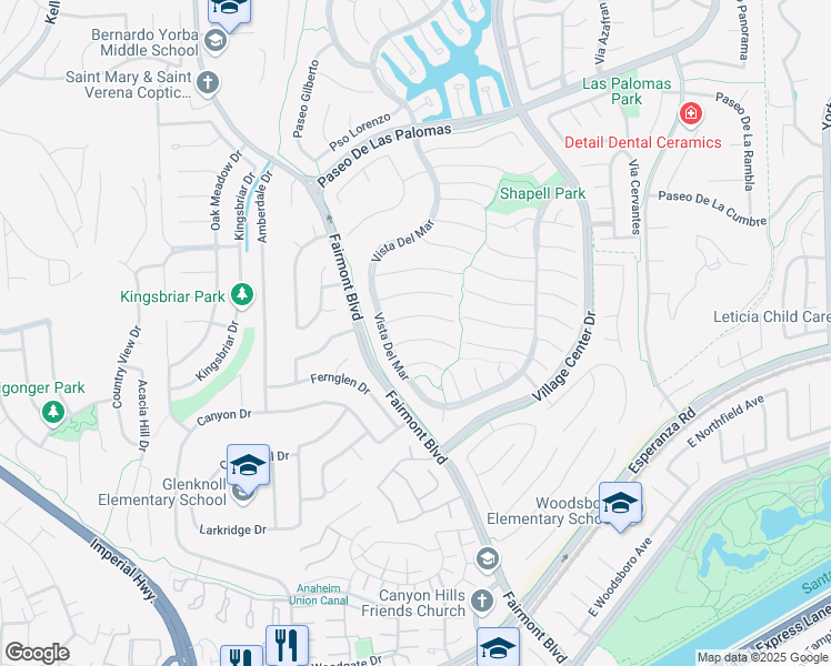 map of restaurants, bars, coffee shops, grocery stores, and more near 20335 Vía La Vieja in Yorba Linda