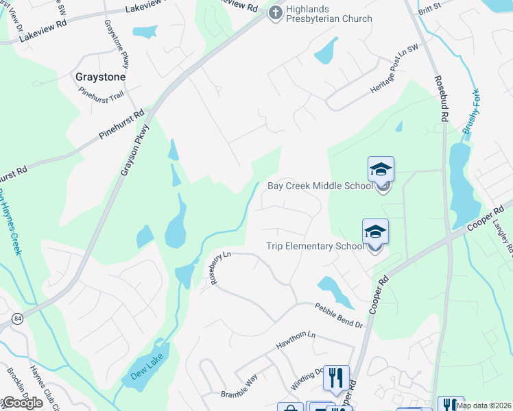 map of restaurants, bars, coffee shops, grocery stores, and more near 1020 Capella Creek Way in Grayson