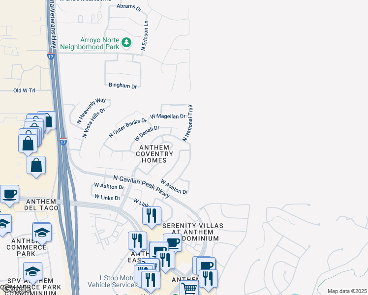 map of restaurants, bars, coffee shops, grocery stores, and more near 3534 West Rushmore Drive in New River