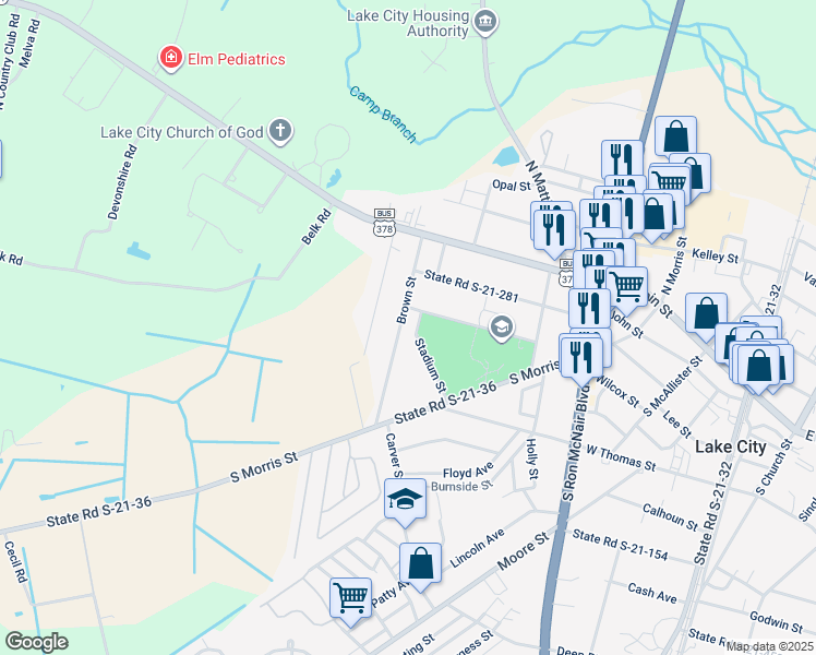 map of restaurants, bars, coffee shops, grocery stores, and more near 146 Brown Street in Lake City