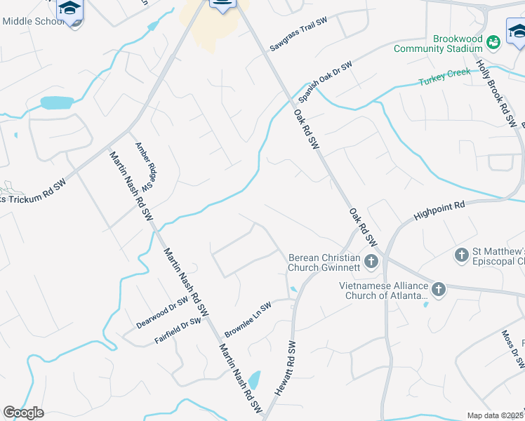 map of restaurants, bars, coffee shops, grocery stores, and more near 1275 Bullock Place Southwest in Lilburn