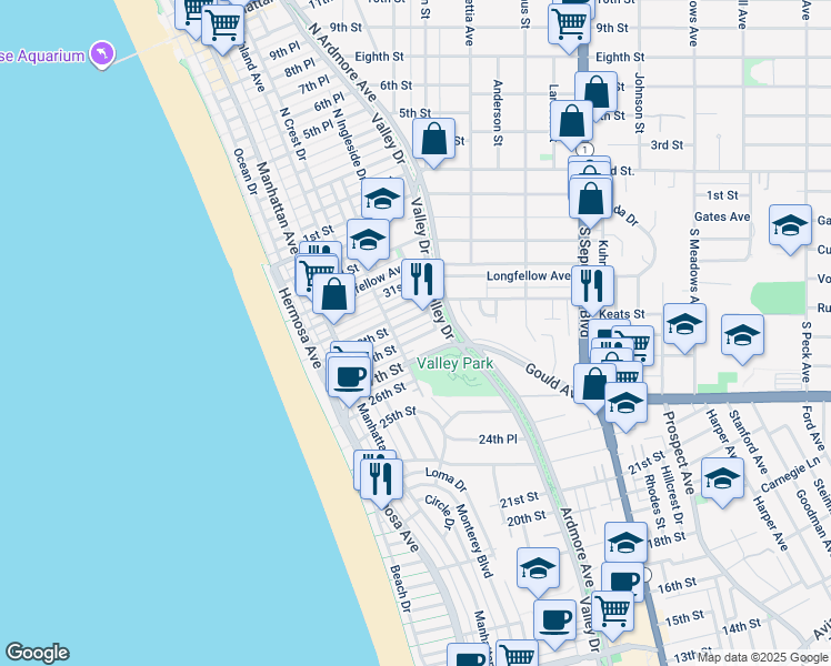 map of restaurants, bars, coffee shops, grocery stores, and more near 424 28th Street in Hermosa Beach