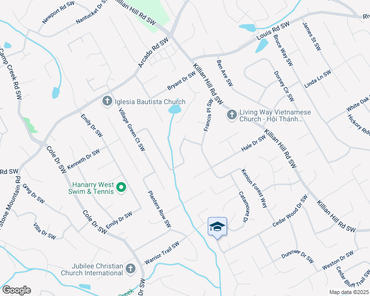map of restaurants, bars, coffee shops, grocery stores, and more near 504 Baltimore Avenue Southwest in Lilburn