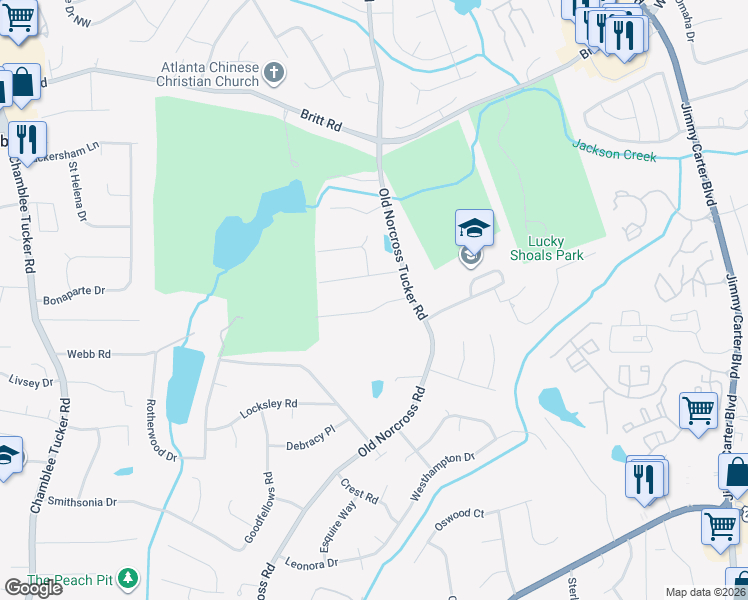 map of restaurants, bars, coffee shops, grocery stores, and more near 4526 Doyle Street in Tucker