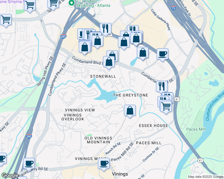map of restaurants, bars, coffee shops, grocery stores, and more near 3812 Stonewall Terrace Southeast in Atlanta
