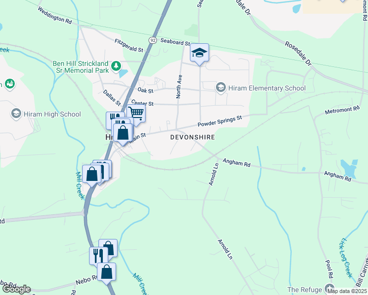 map of restaurants, bars, coffee shops, grocery stores, and more near 516 Main Street in Hiram