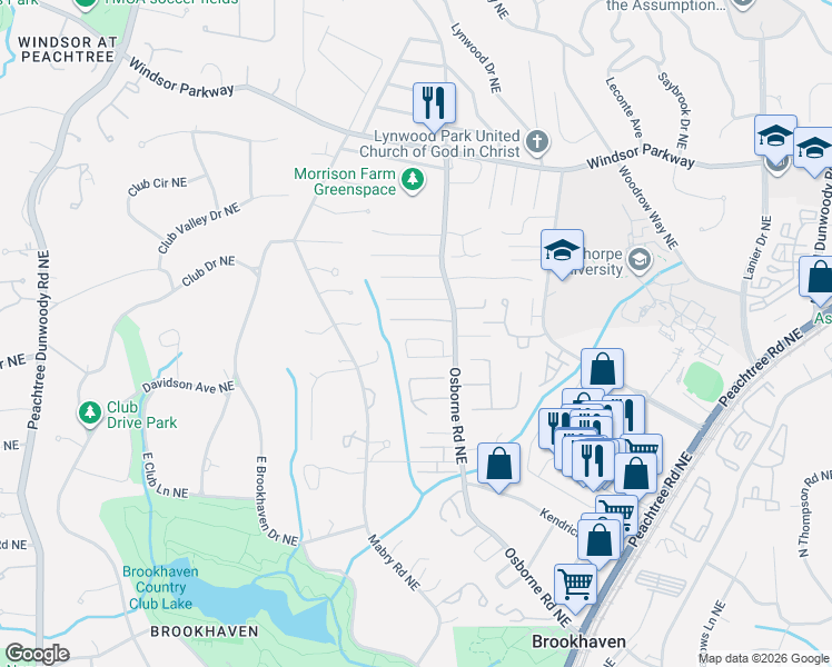 map of restaurants, bars, coffee shops, grocery stores, and more near 1114 Capital Club Circle Northeast in Atlanta