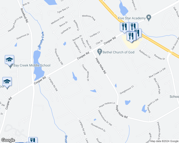 map of restaurants, bars, coffee shops, grocery stores, and more near 2900 Cooper Woods Drive in Loganville