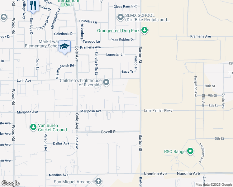 map of restaurants, bars, coffee shops, grocery stores, and more near 19783 Beavertail Way in Riverside