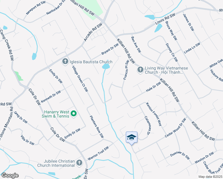 map of restaurants, bars, coffee shops, grocery stores, and more near 504 Baltimore Avenue Southwest in Lilburn